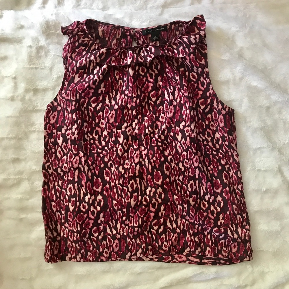 Pink Ruffle Neck Sleeveless Silk Blouse